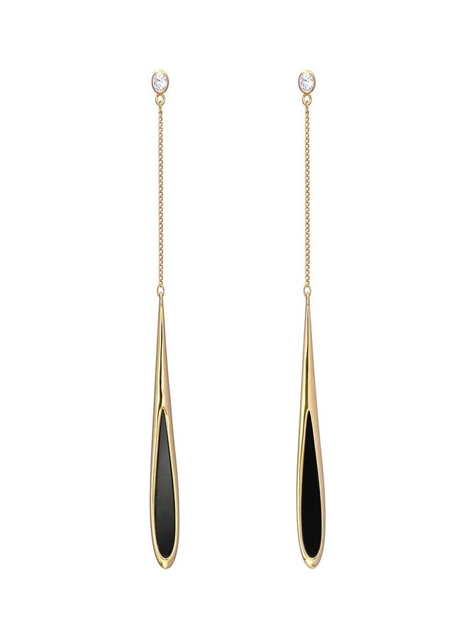 POYAMUSE Chic Waterdrop Gold Dangle Earrings for Women, Elegant Dangling Earrings, Stylish Long Earrings for Women - Black - Image 1